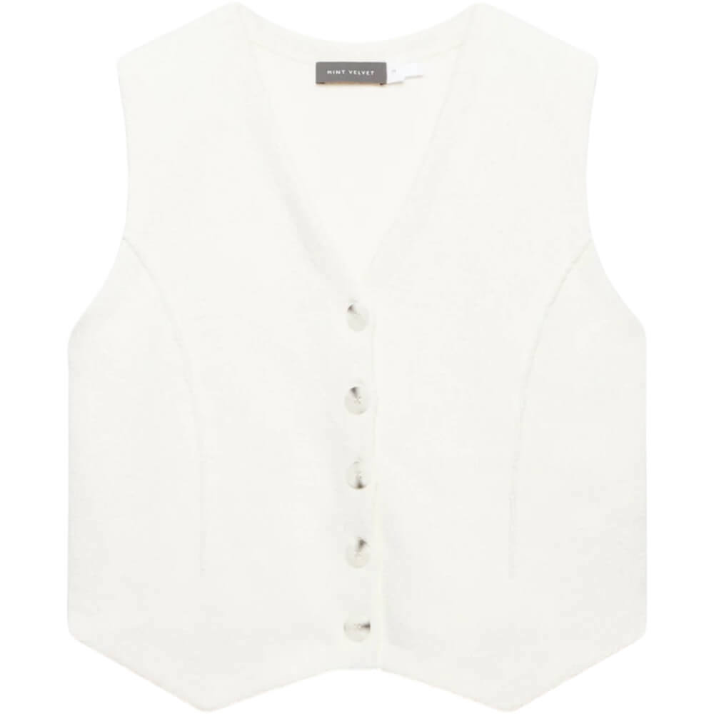 Mint Velvet White Button Knit Waistcoat